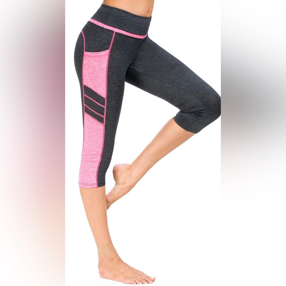 Sugar Pocket High-waist grey and pink capri yoga leggings with pockets, NWT, XL - Picture 5 of 13